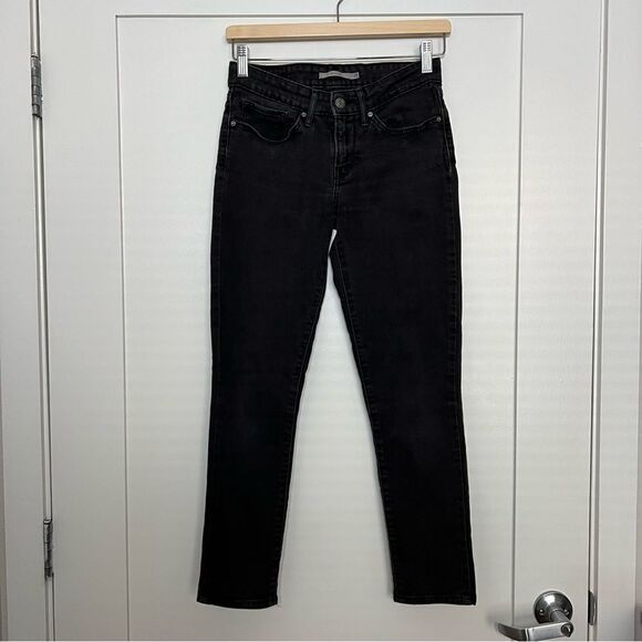 Levi's 711 Jeans Womens Size 27x34 Black Skinny Stretch Mid Rise Denim - Picture 1 of 14